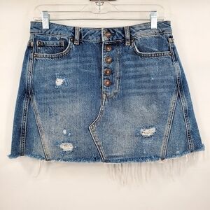 We The Free Distressed Light Wash Denim Skirt